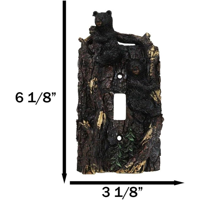 Set Of 2 Rustic Forest Black Bears Climbing Tree Single Toggle Switch Covers