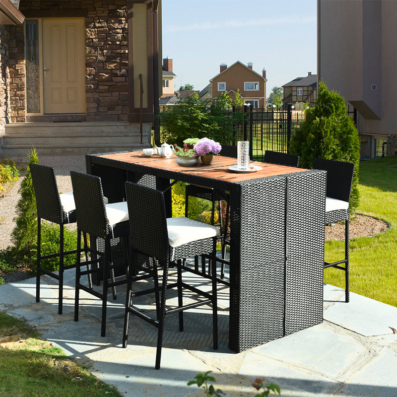 6 - Person Acacia Wicker Patio Dining Set with Rectangular Table