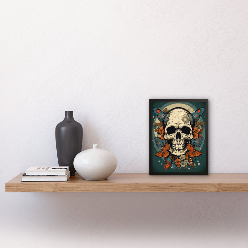 Motala Skull Moths Old School USA Tattoo Ink Body Art Rockabilly Americana 50s - Single Picture Frame Print