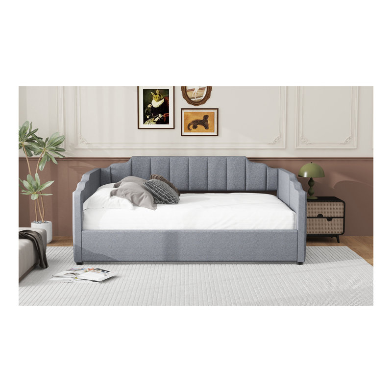 Lit de jour rembourré avec rangement inférieur, taille double, beige, Gris, Complet/Double