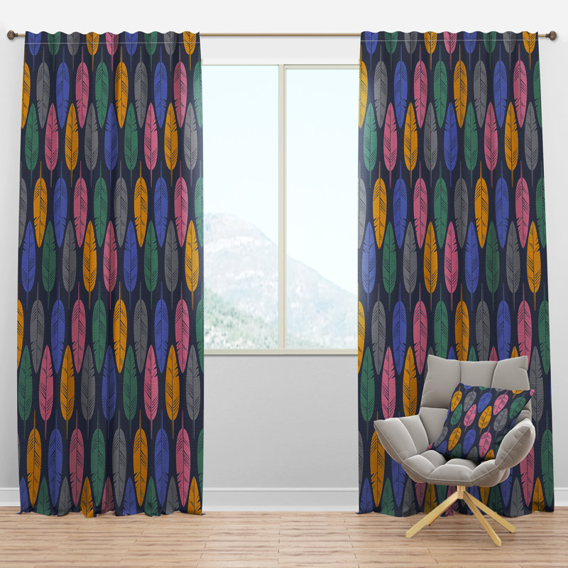 Panneau de rideau simple semi-diaphane avec passe-tringle Southwestern Feathers, l 52 po x L 120 po