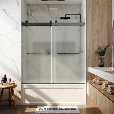 Porte de baignoire à double fermeture coulissante sans cadre avec verre givré de 3/8 po (10 mm) Opal Mirage MCOCOD l 56-61 "x H 66"