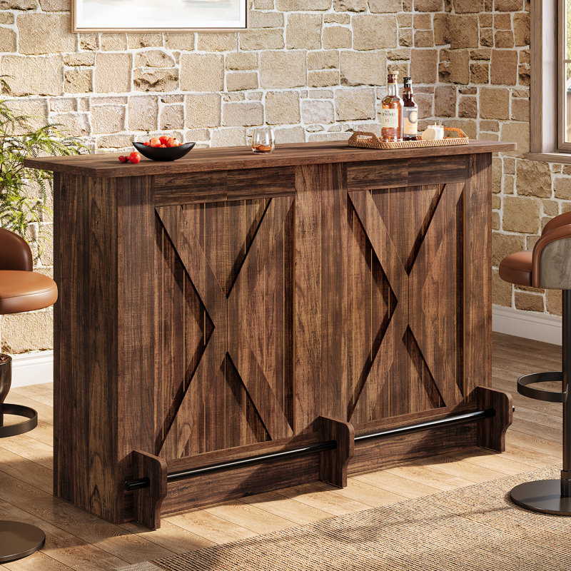 Home Bar Unit With 2-tier Shelves, Dark Brown