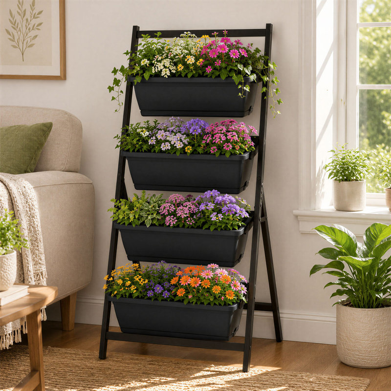Boîte à fleurs surélevée à 4 niveaux avec 4 jardinières Landingham Red Barrel Studio®, 1