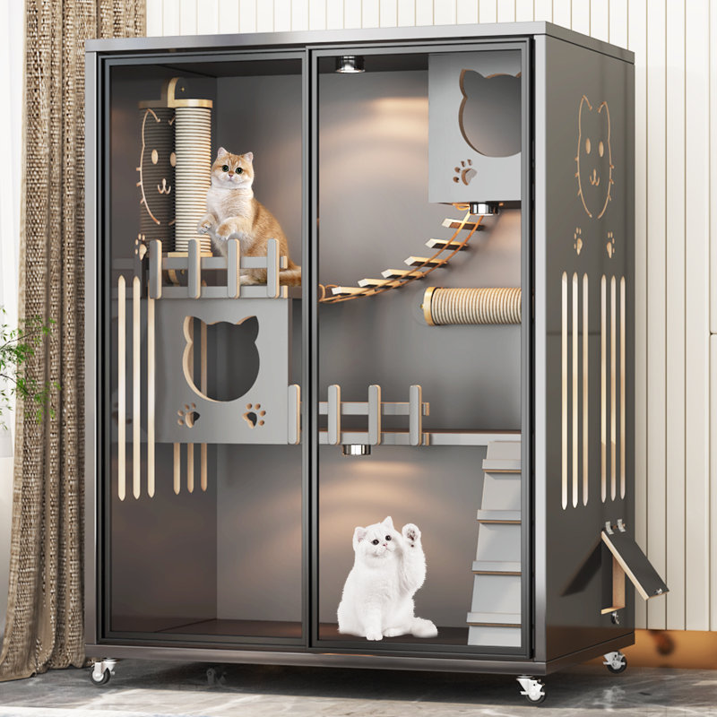 Grande cage d'intérieur en bois pour chat