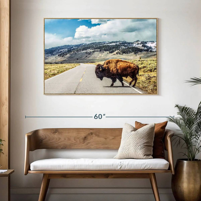 American Bison Crossing, Cadre flottant en bois naturel, 46 po x 31 po