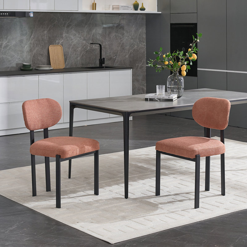 Chaises de salle à manger modernes et rembourrées de style Mid-Century avec pieds en métal (ensemble de 2), Orange