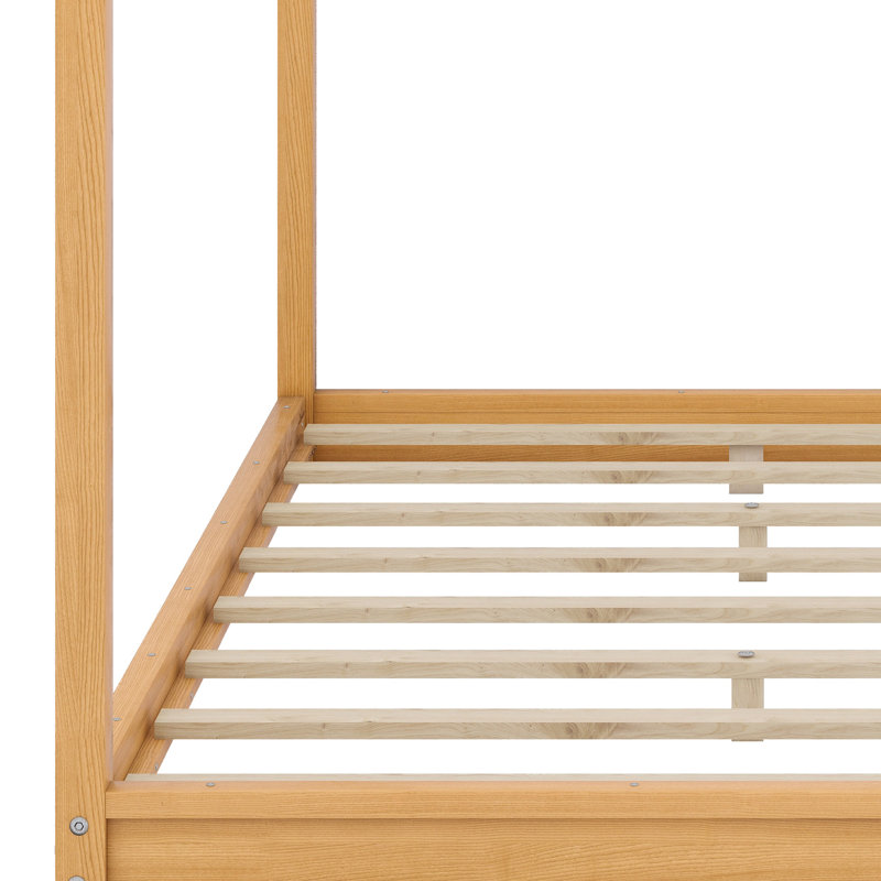 Lit plateforme à baldaquin avec pieds robustes pour une stabilité accrue, Natural