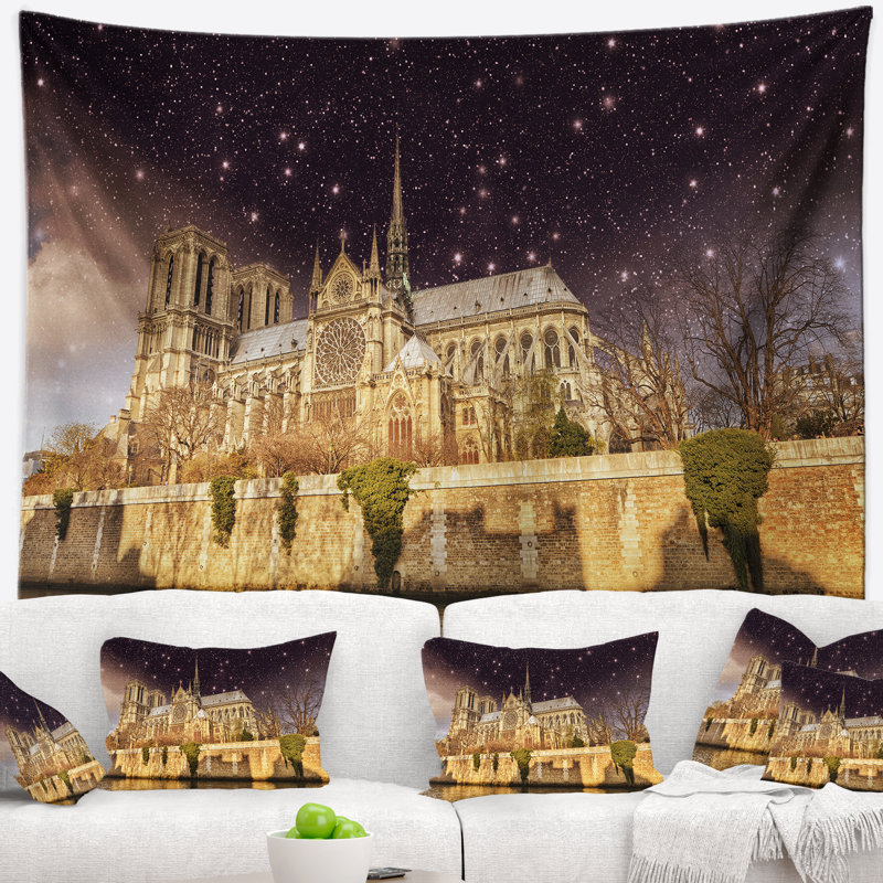 Cityscape photo tapisserie cathédrale notre-dame de nuit, H 32 po x l 39 po