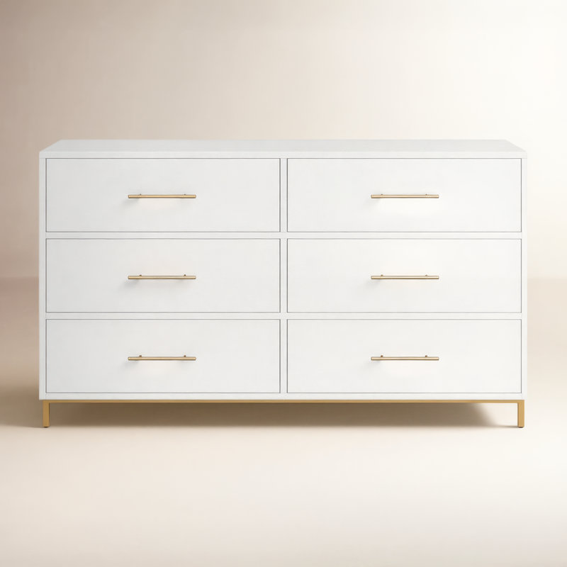 Marino 6-Drawer Solid and Manufactured Wood Double Dresser , White