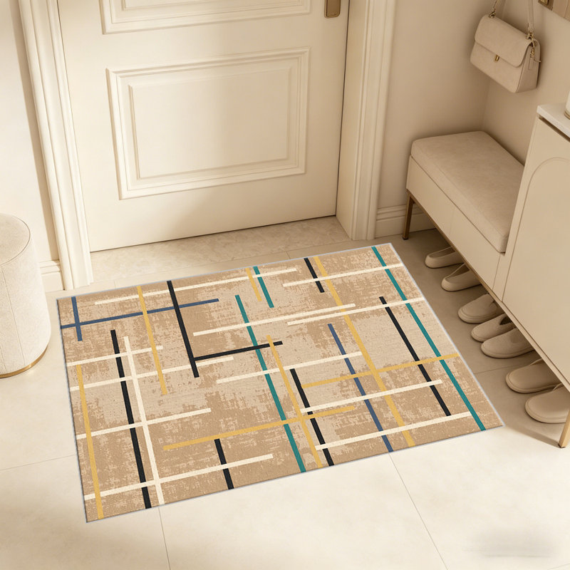 Beige Geometric Grid carpet-easy to clean, machine-washable, soft and comfortable; suitable for door mats, kitchens, living rooms, bedrooms, corridors, and laundry areas. Easy to clean, durable carpet for home decoration.