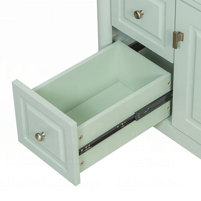 Meuble-lavabo autoportant avec lavabo, tiroir rabattable, tablette réglable et poignées en métal pour les salles de bain modernes
