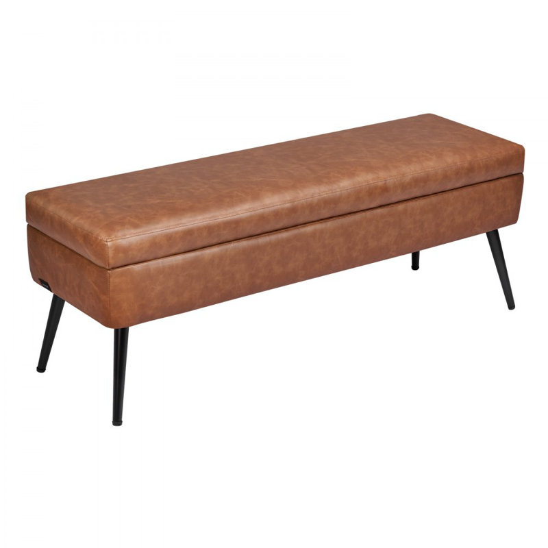 PU Leather Storage Ottoman Bench Bench with Storage and Metal Legs, Brown, 17.7" H x 40" W x 14" D