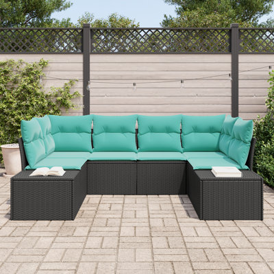  Ensemble de canapé de jardin 6 pièces avec coussins en rotin de polyester noir