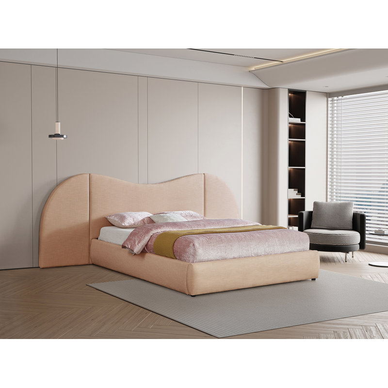 Lit à panneau tapissier Hyrup, Grand, Tan Linen Textured Fabric