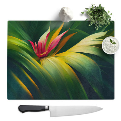 Unreal Tropical Flowers  Glass Chopping Board