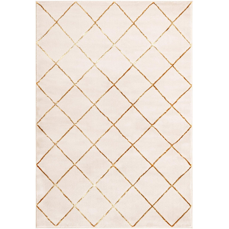 Tapis contemporain blanc et doré Etowah, Rectangle 5 pi 1 po x 7 pi 1 po