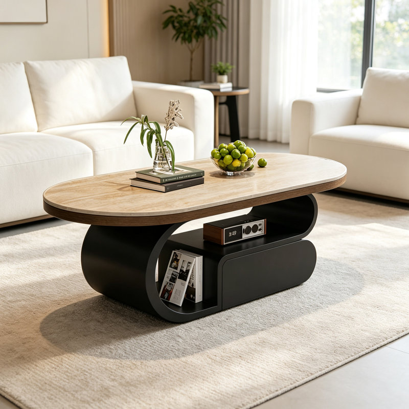 Table basse Minimal, Brun clair/noir, H 15,74 po x l 47,24 po x P 23,62 po