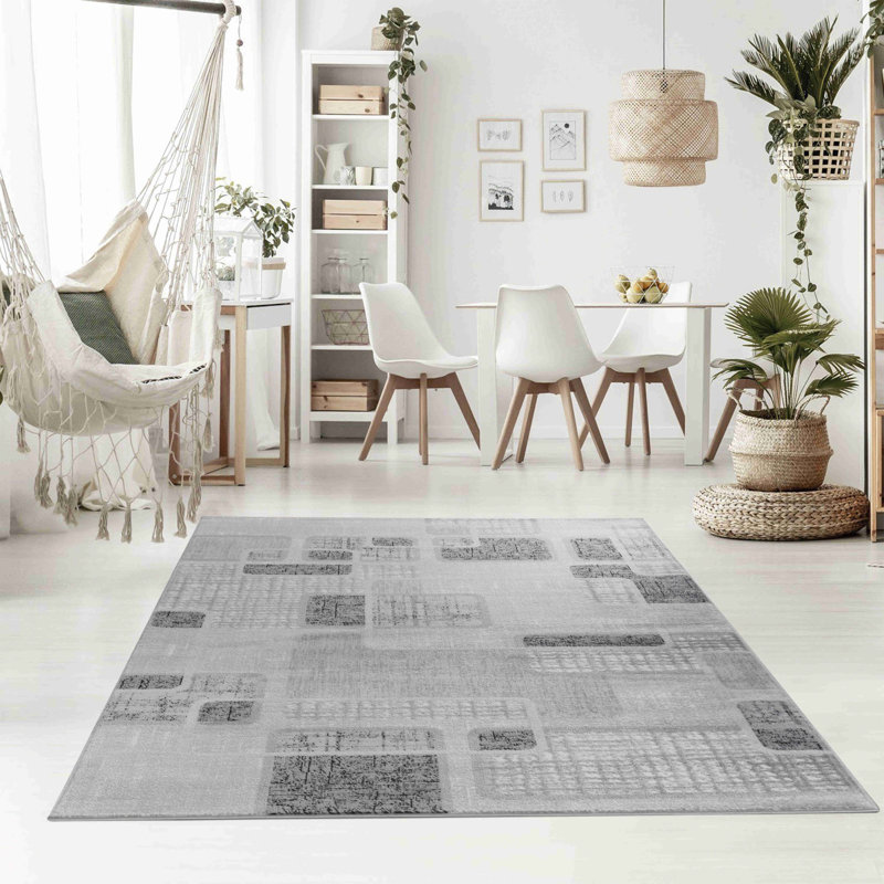 Rug Branch Nico 8' x 11' (7'10" x 10'10") Grey/Black Geometric Indoor Area Rug, Contemporary, Low Pile, Stain-Resistant Carpet - Living Room, Bedroom, Dining Room, and Kitchen