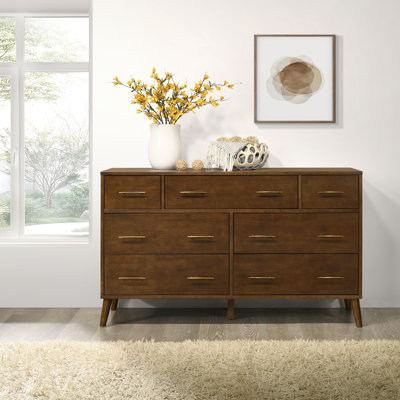 Imre 55.1" W Mid-Century Modern Solid Wood 7-Drawer Double Dresser
