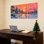 Arbre de Noël et cabane coucher de soleil hiver paysage sur toile tendue, ensemble de 3 reproductions d'art