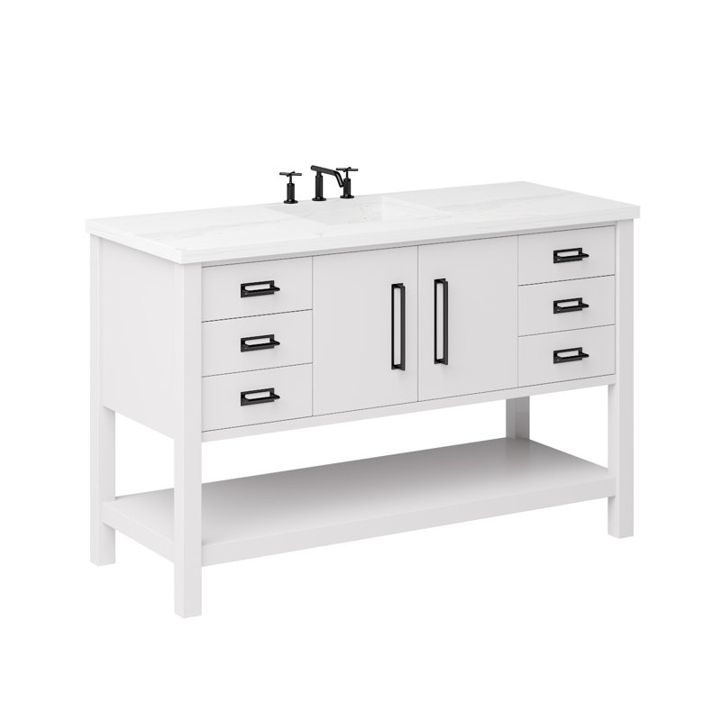 Kiawah Single Extra Wide Bath Vanity, Strong White, Matte Black, 54"