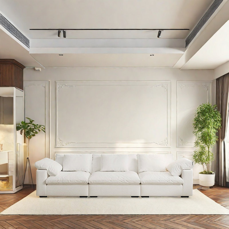 Modern Simple White Sofa, 31.49" H x 133.85" W x 46.85" D