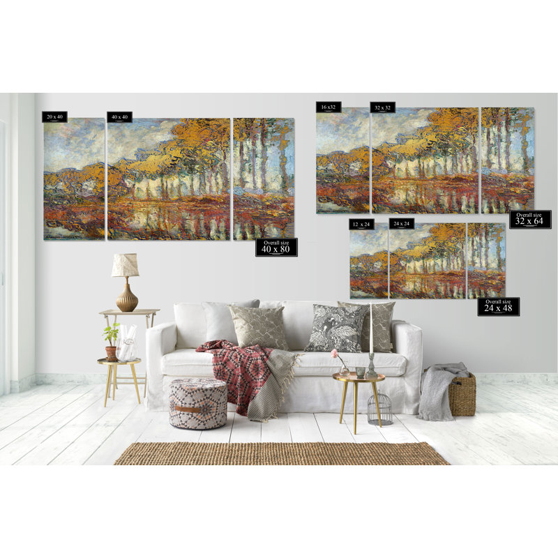 « poplars on the banks of the river epte », reproduction d’image multi-pièces sur toile, H 32 po x l 64 po x P 1,5 po