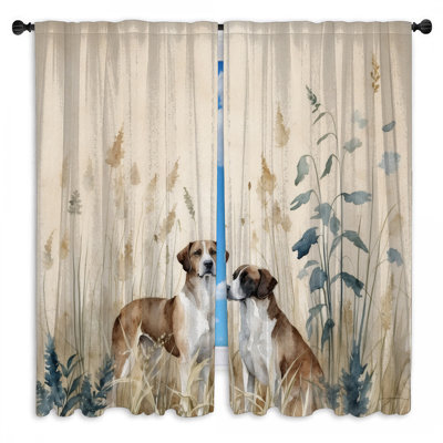 Two Dogs In Grass Window Curtains Dogs Sheer & Room Darkening - 2 Panels
