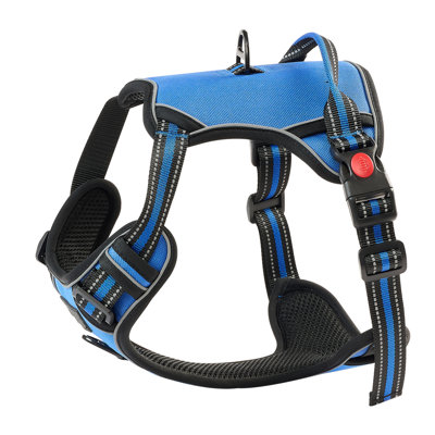 Adjustable Dog Harness with No-Pull Design and Leash, 10.63" L x 6.69" W x 3.15" H, Oxford Fabric Pet Vest with Quick-Release Buckle for Medium and Large Dogs, Blue, 1 Piece