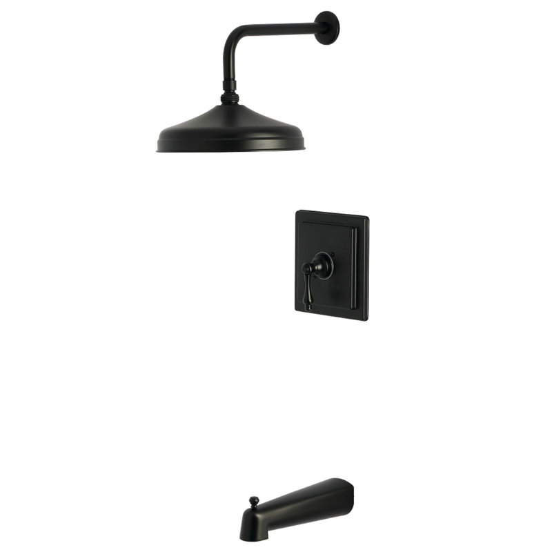Robinet de baignoire et de douche à pression équilibrée à poignée simple Kingston Brass, Noir mat, Poignées croix