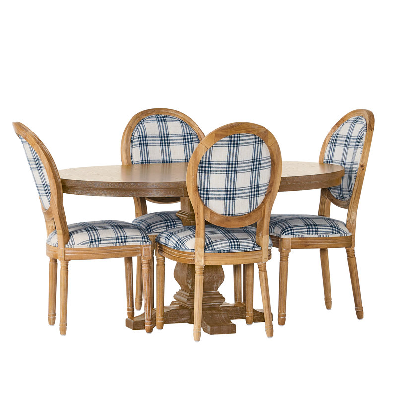Ensemble de salle à manger extensible Caistance, Naturel, Naturel, Naturel / bleu foncé