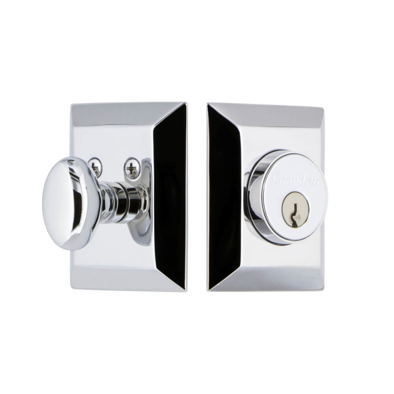 Grandeur Fifth Avenue Square Single Cylinder Deadbolt, Bright Chrome, 2.375"