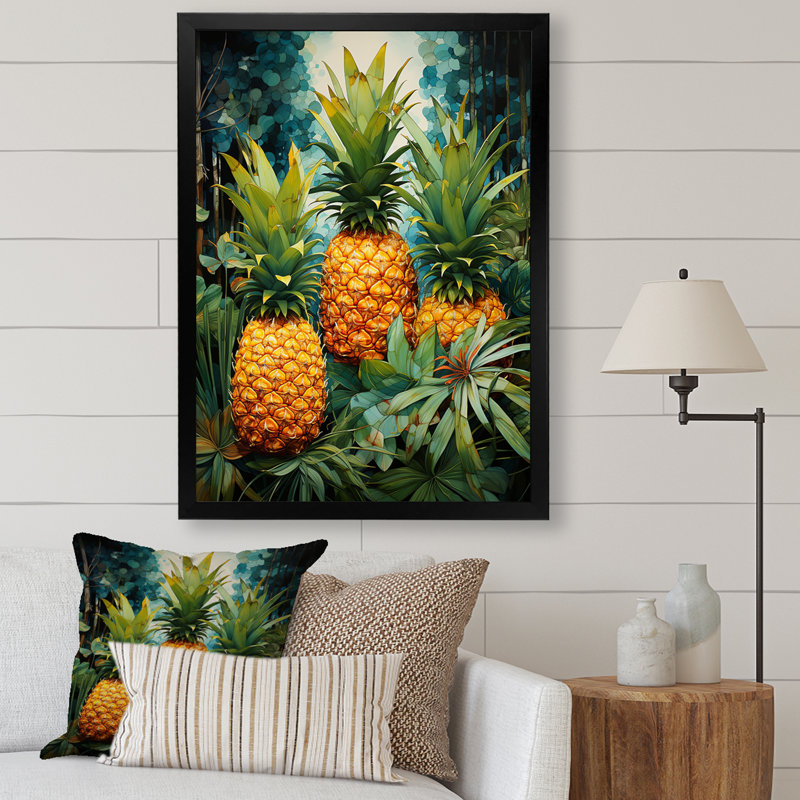 Pineapples «Tropical Dots I», reproduction d'art sur toile, H 20 po x l 12 po x P 1 po, Cadre photo noir