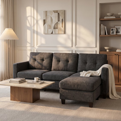 196cm 3 Seater Sofa, Wide L-shaped Sofa Couch, Upholstered Sleeper with Armrests