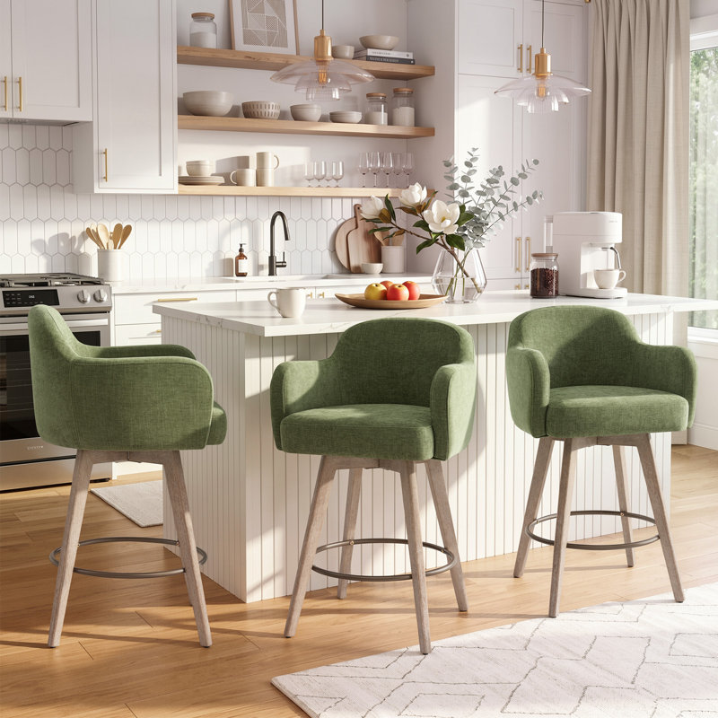 Tabourets de bar pivotants en chenille avec accoudoirs, Vert