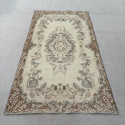 Vintage Wool Patchwork Rug, 43.3x81.5 Inch Beige Area Rug