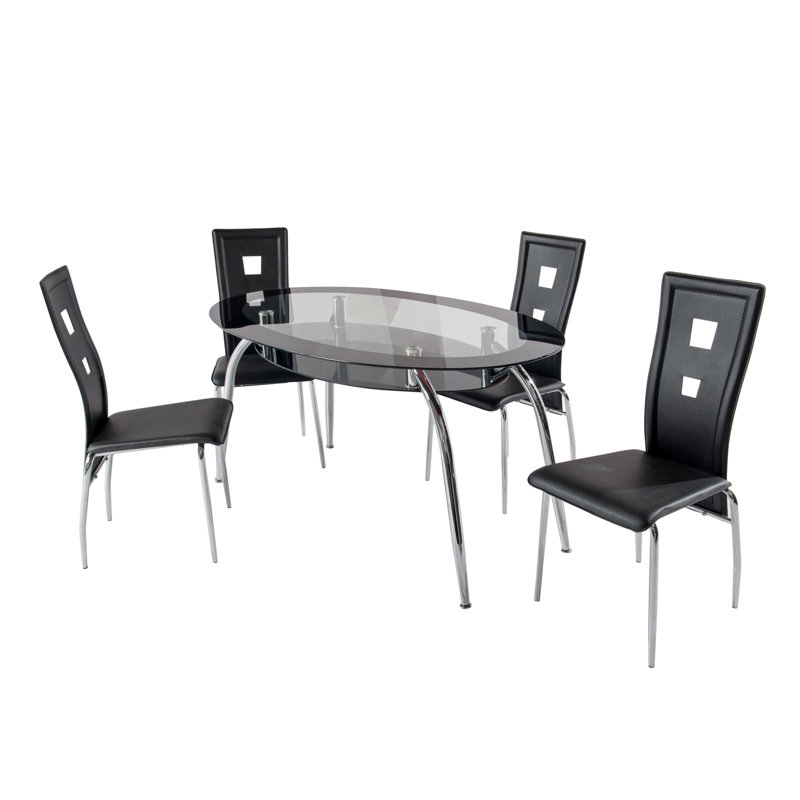 Wym Oval Glass Top Metal Base Dining Table
