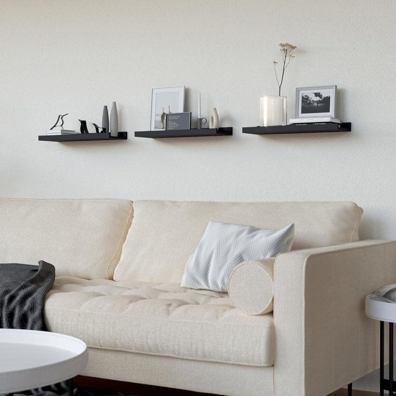 Floating Shelves Set Of 3, Wall Mounted Shelves With Lip For Secure Storage, Modern Picture Ledge Shelf For Bedroom, Bathroom, Kitchen, Living Room Decor, Durable Composite Wood Construction