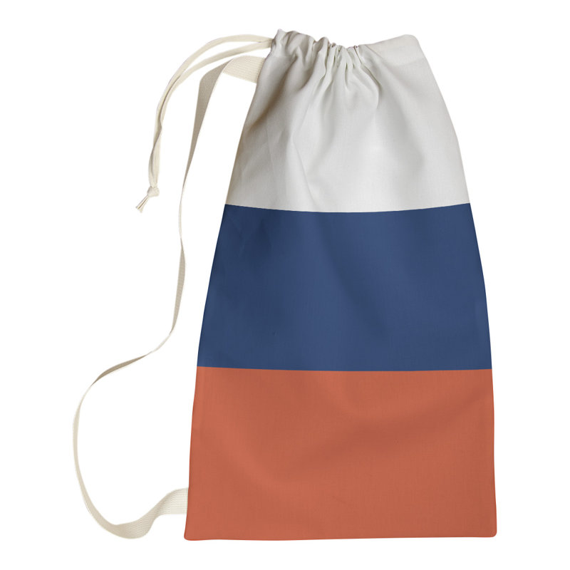 Fabric Laundry Bag with Handles, 29" H x 18" W x 1.5" D, White/Orange/Navy Blue
