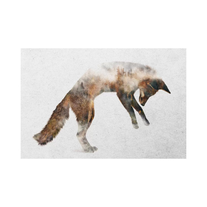 Jumping Fox by Andreas Lie - Print on Canvas, 30.48 cm H x 45.72 cm W, Brown Framed