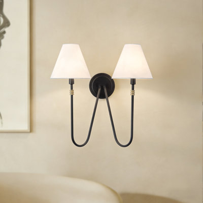 Preslee 20-in Black Sconce with White Linen Shades