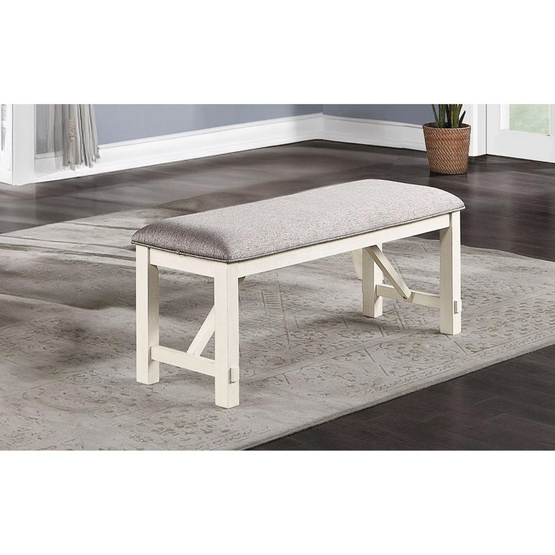 Gray Cushioned Dining Bench, White Finish, Formal Classic With Modern Touch Bench In And White, Seat Flair
