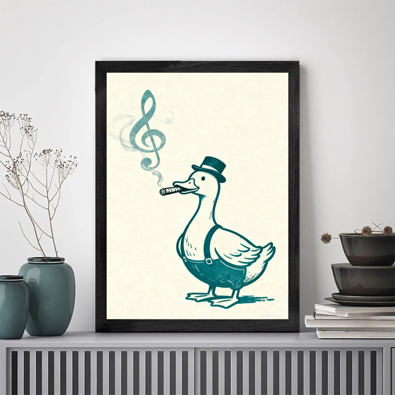 Art encadré noir Un canard chantant et fumant à la fois Art mural, H 37 po x l 25 po
