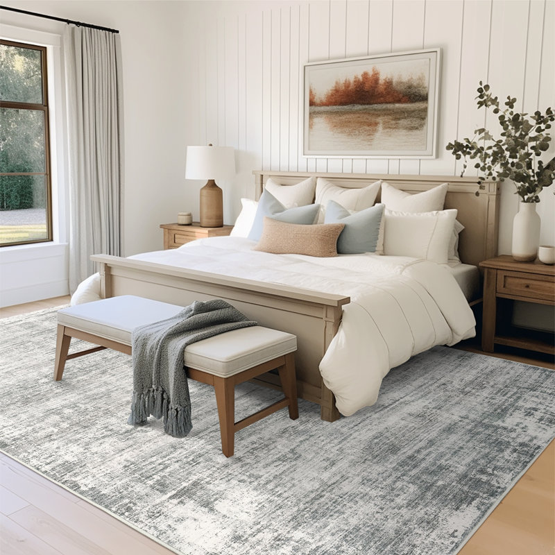 Tapis abstrait délavé antidérapant délavé (9 pi x 12 pi, gris), Rectangle 10 pi x 14 pi