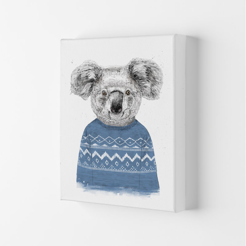 Winter Koala by Mercedes Lopes Charro - Print, 59.4cm H x 42cm W x 4cm D, Wrapped Canvas