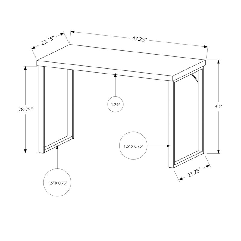 Bureau d'ordinateur, bureau personnel, ordinateur portable, L 48 po, travail, stratifié, métal gris, contemporain, moderne