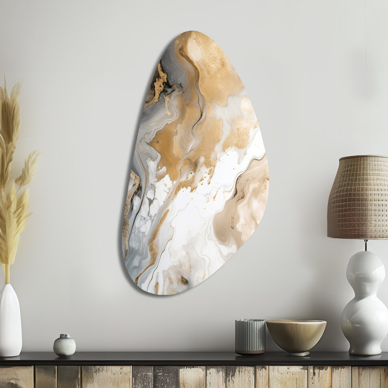 Gold And Grey A Marble Effect V - Marble Unique Shape Metal Wall Art, Gold Asymmetrical Metal Art Print, 39" H x 21" W x 1" D
