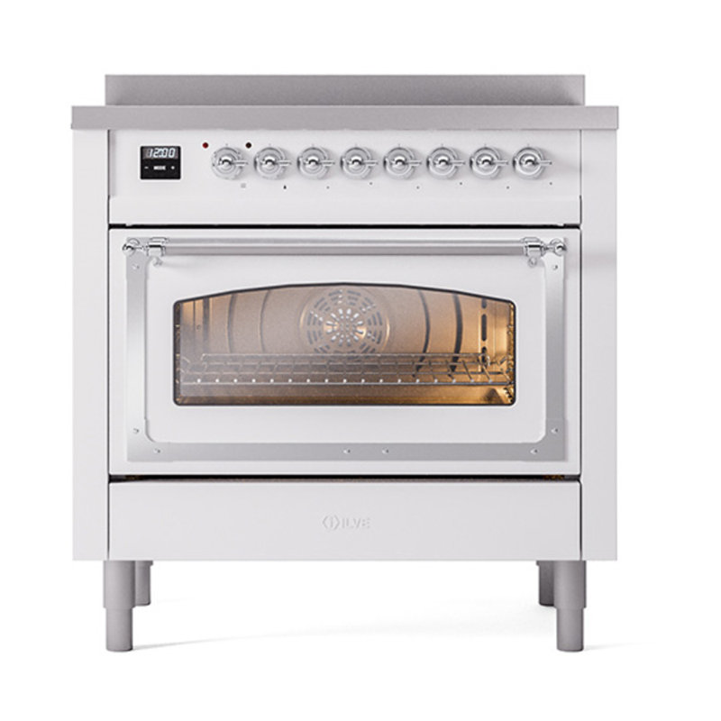 Cuisinière à induction 36 pouces avec 5 éléments à induction ILVE Nostalgie II Series Noblesse, Chrome chrome