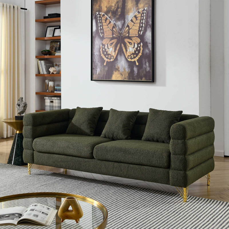 Upholstered 81 " Sofa, Green Boucle